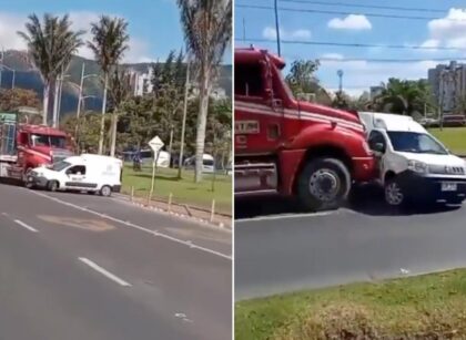 Tractomula arrastró a vehículo en Bogotá